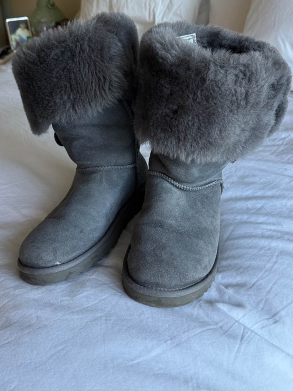 UGG Gray Suede Shearling Cuff Short Winter Boots